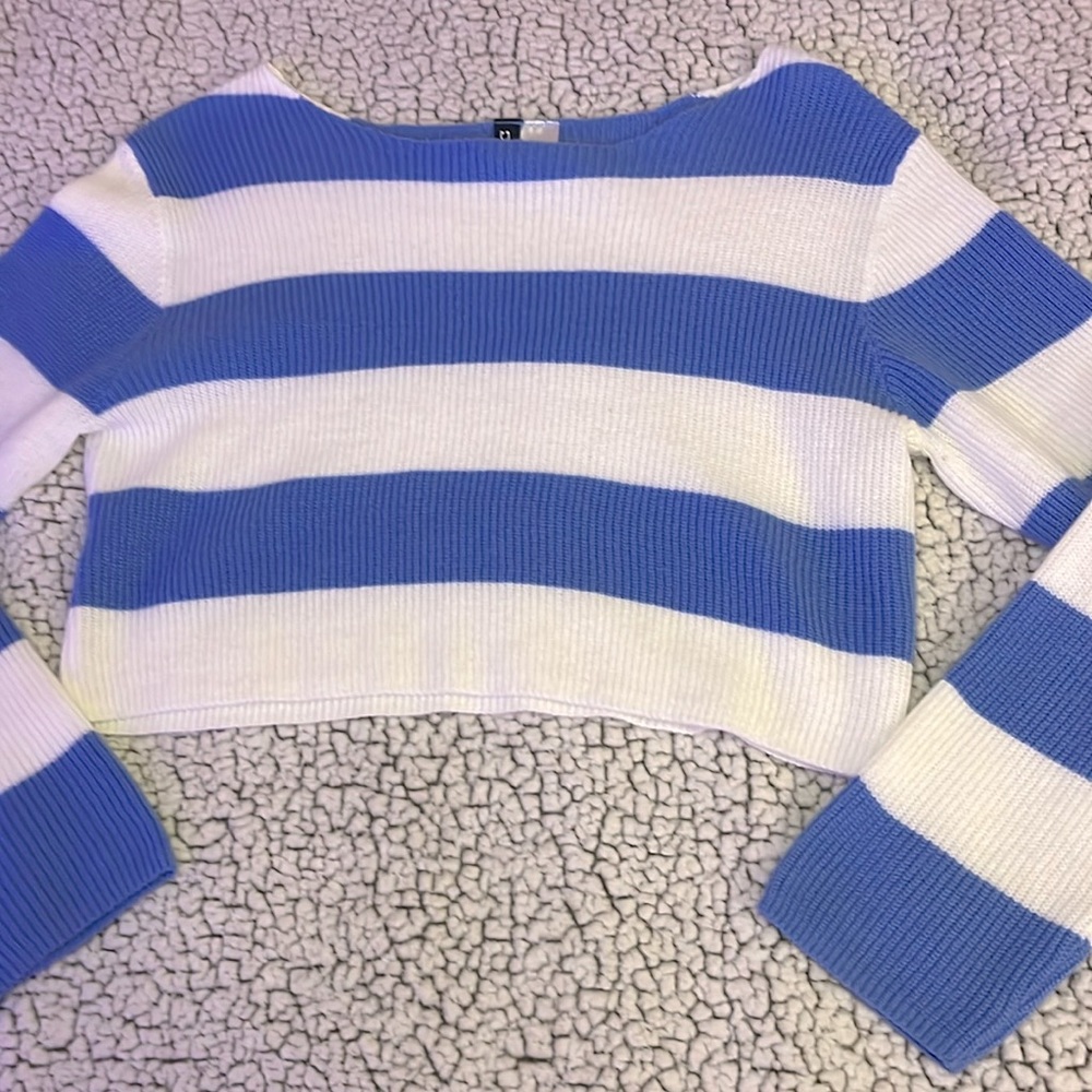 Divided Cropped Striped Sweater
